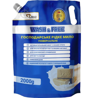 WASH&FREE засіб д/миття дой-пак 2000г рідке госп. мило універсал